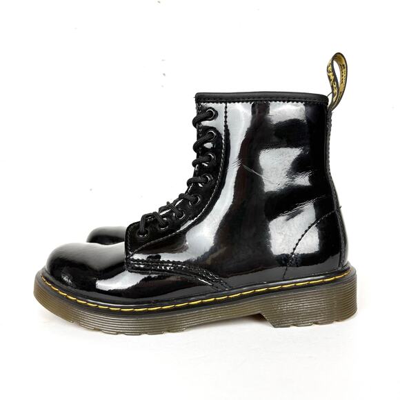 Dr. Martens Junior 1460 Patent Leather Lace Up Combat Boots Black Hi Top Size 2 - Picture 4 of 9